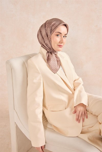 Twill İpek Eşarp Minimal Desen Kahverengi 90x90