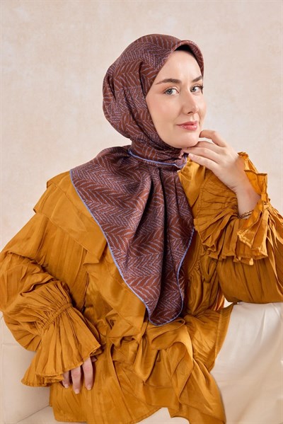Twill İpek Eşarp Minimal Desen Kiremit 90x90
