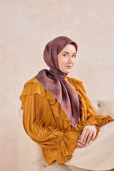 Twill İpek Eşarp Minimal Desen Kiremit 90x90