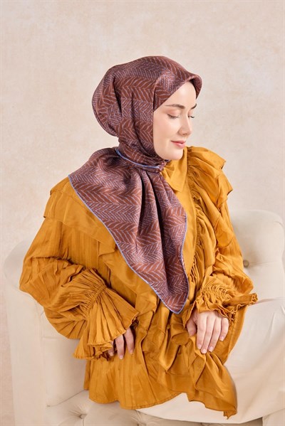 Twill İpek Eşarp Minimal Desen Kiremit 90x90