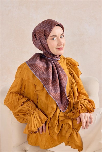 Twill İpek Eşarp Minimal Desen Kiremit 90x90