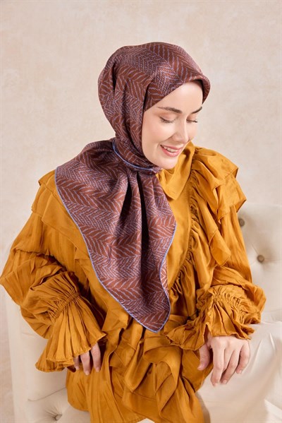 Twill İpek Eşarp Minimal Desen Kiremit 90x90
