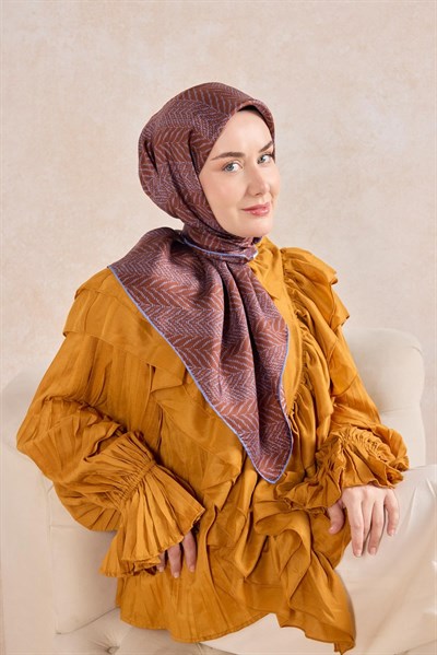 Twill İpek Eşarp Minimal Desen Kiremit 90x90