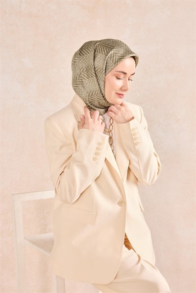 Twill İpek Eşarp Minimal Desen Koyu Vizon 90x90