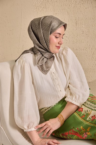 Twill İpek Eşarp Minimal Desen Küf Yeşili 90x90