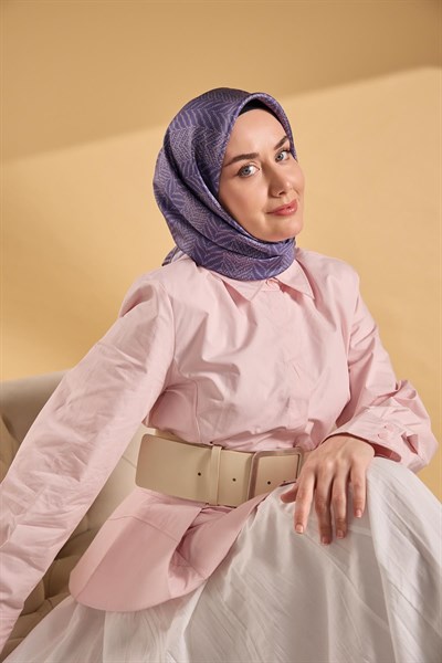 Twill İpek Eşarp Minimal Desen Mor 90x90