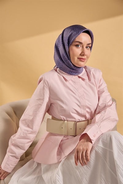 Twill İpek Eşarp Minimal Desen Mor 90x90