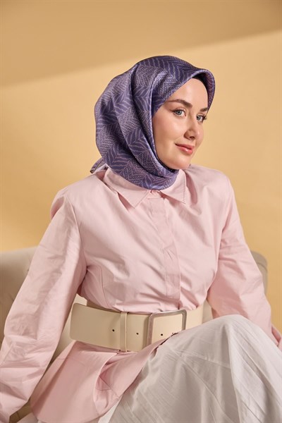 Twill İpek Eşarp Minimal Desen Mor 90x90