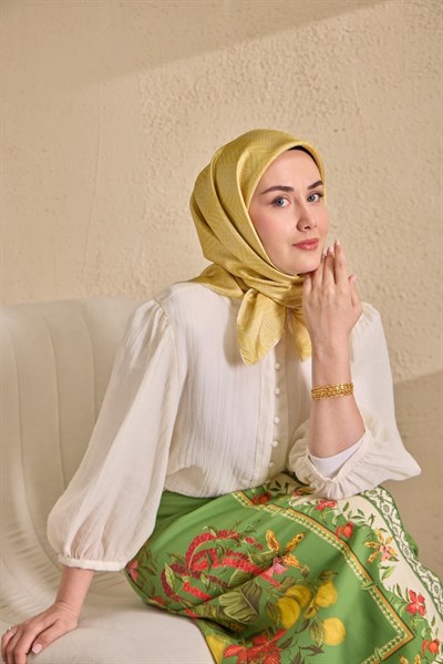 Twill İpek Eşarp Minimal Desen Sarı 90x90