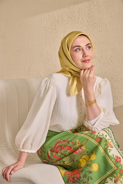 Twill İpek Eşarp Minimal Desen Sarı 90x90