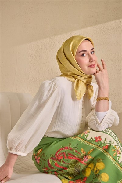 Twill İpek Eşarp Minimal Desen Sarı 90x90