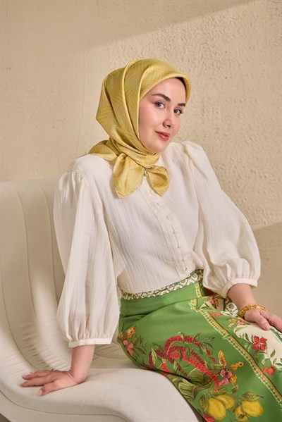 Twill İpek Eşarp Minimal Desen Sarı 90x90