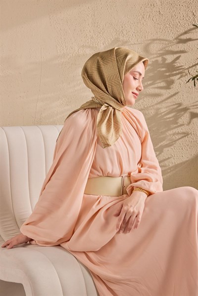 Twill İpek Eşarp Minimal Desen Yeşil Bej 90x90