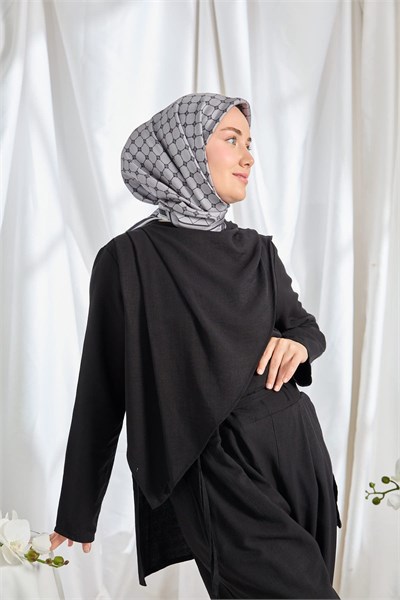 Twill İpek Eşarp Monogram Füme