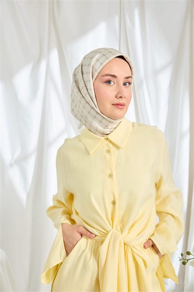 Twill İpek Eşarp Monogram Krem