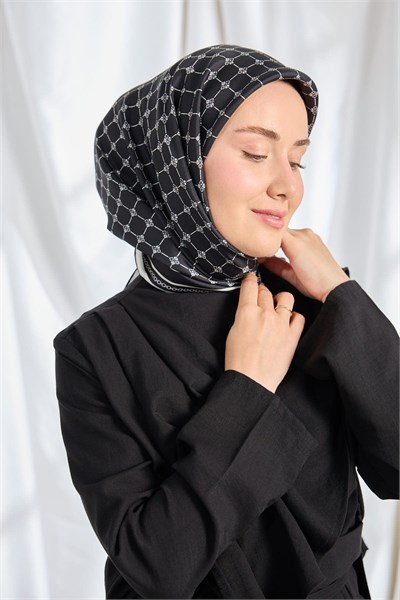 Twill İpek Eşarp Monogram Siyah