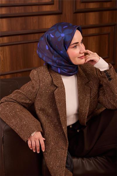 Twill İpek Eşarp Mor Papatya Desen 90x90