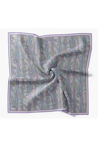 Twill İpek Eşarp Ottoman Paisley Gümüş
