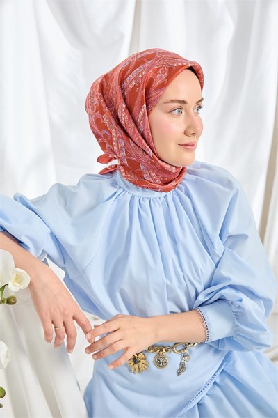 Twill İpek Eşarp Ottoman Paisley Mercan