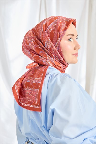 Twill İpek Eşarp Ottoman Paisley Mercan