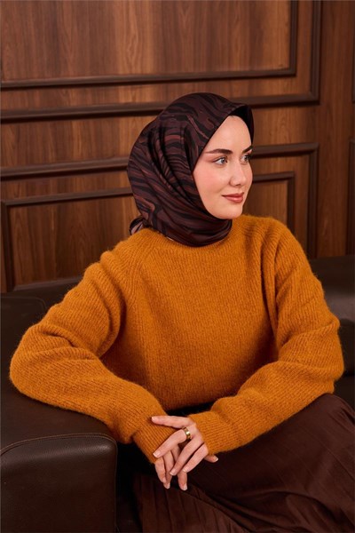 Twill İpek Eşarp Pastel Mor Taba Geometrik Desenli Tok Duruşlu 90x90