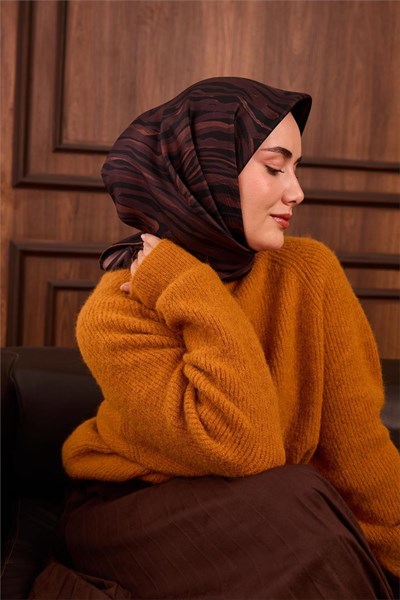 Twill İpek Eşarp Pastel Mor Taba Geometrik Desenli Tok Duruşlu 90x90