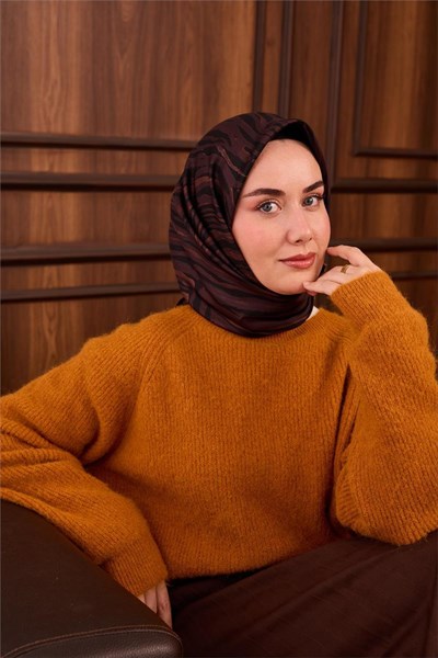 Twill İpek Eşarp Pastel Mor Taba Geometrik Desenli Tok Duruşlu 90x90