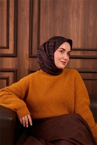 Twill İpek Eşarp Pastel Mor Taba Geometrik Desenli Tok Duruşlu 90x90