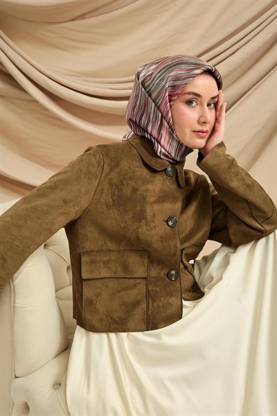 Twill İpek Eşarp Pudra-Yeşil Tonlu Kaymaz Tok Duruşlu Kumaş 90x90