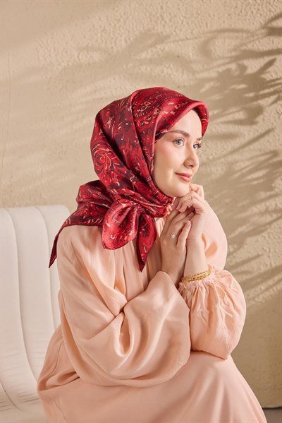 Twill İpek Eşarp Royale Şal Desen Bordo 90x90