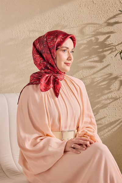 Twill İpek Eşarp Royale Şal Desen Bordo 90x90