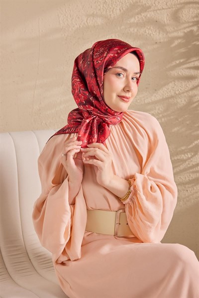 Twill İpek Eşarp Royale Şal Desen Bordo 90x90