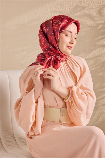 Twill İpek Eşarp Royale Şal Desen Bordo 90x90
