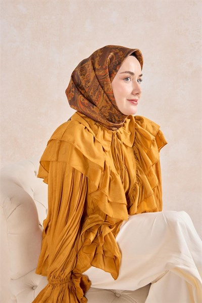 Twill İpek Eşarp Royale Şal Desen Çikolata Kahve 9