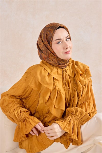 Twill İpek Eşarp Royale Şal Desen Çikolata Kahve 9