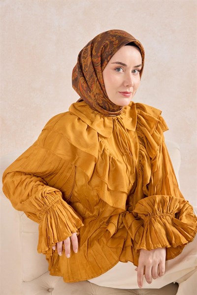 Twill İpek Eşarp Royale Şal Desen Çikolata Kahve 9