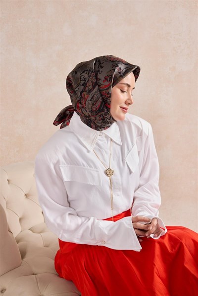 Twill İpek Eşarp Royale Şal Desen Füme 90x90