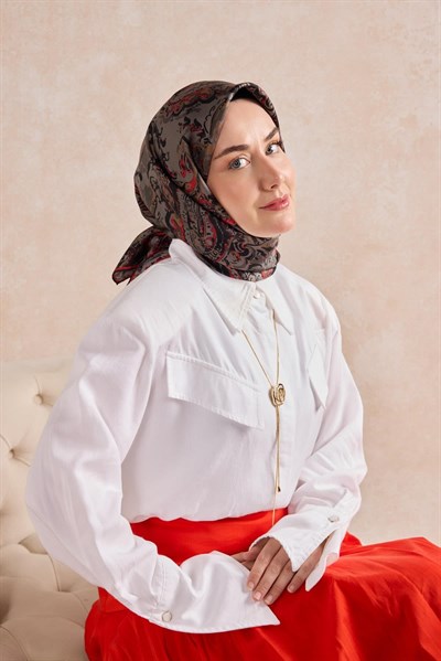 Twill İpek Eşarp Royale Şal Desen Füme 90x90