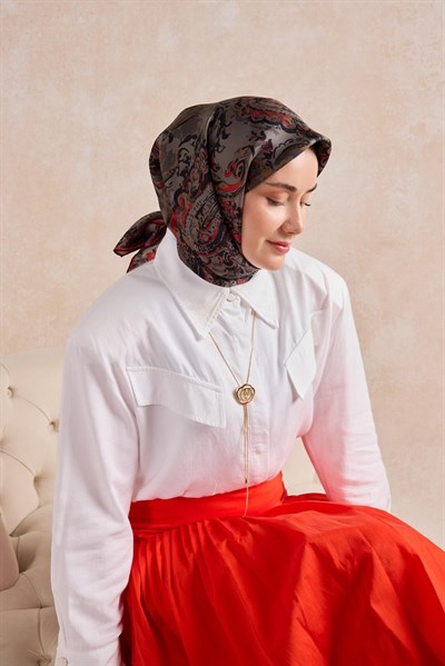 Twill İpek Eşarp Royale Şal Desen Füme 90x90