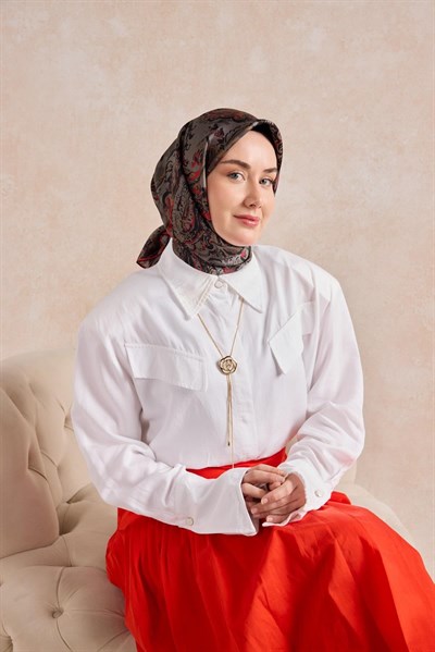 Twill İpek Eşarp Royale Şal Desen Füme 90x90