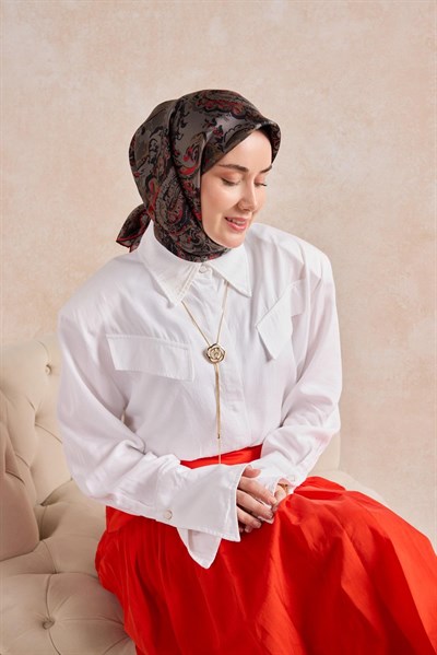 Twill İpek Eşarp Royale Şal Desen Füme 90x90