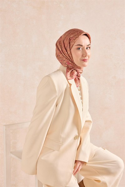 Twill İpek Eşarp Royale Şal Desen Kiremit 90x90
