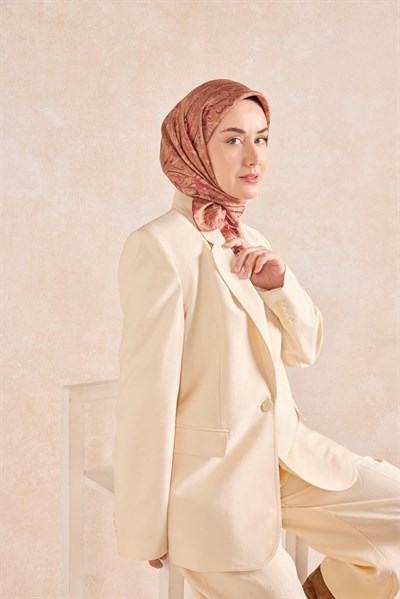 Twill İpek Eşarp Royale Şal Desen Kiremit 90x90