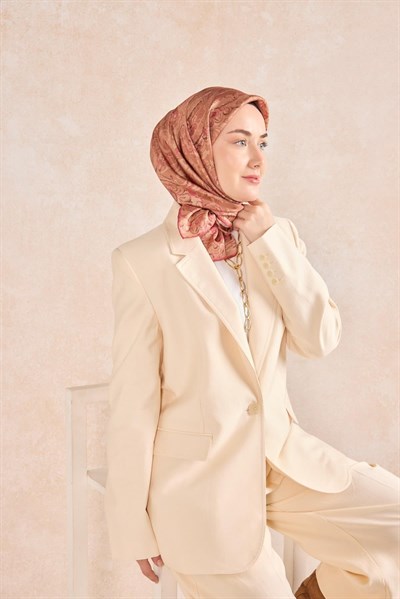 Twill İpek Eşarp Royale Şal Desen Kiremit 90x90