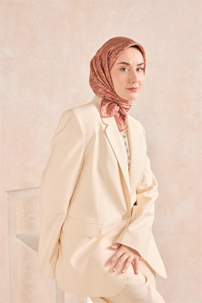 Twill İpek Eşarp Royale Şal Desen Kiremit 90x90