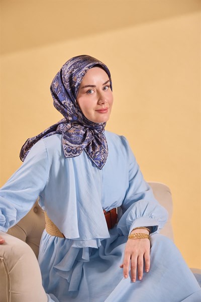 Twill İpek Eşarp Royale Şal Desen Lacivert 90x90