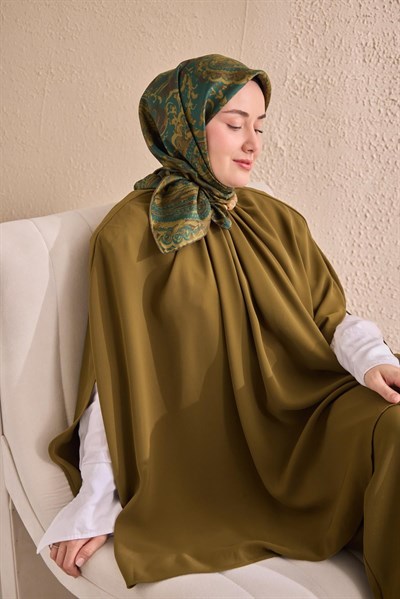 Twill İpek Eşarp Royale Şal Desen Petrol Mavisi 90