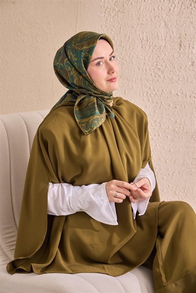 Twill İpek Eşarp Royale Şal Desen Petrol Mavisi 90