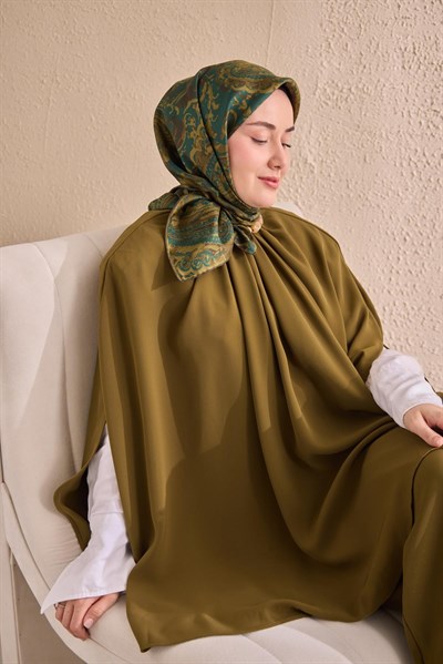 Twill İpek Eşarp Royale Şal Desen Petrol Mavisi 90