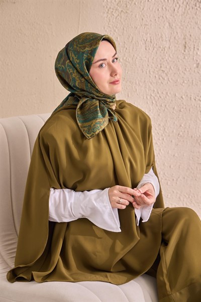 Twill İpek Eşarp Royale Şal Desen Petrol Mavisi 90